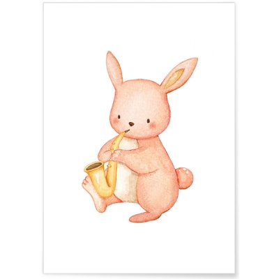 Affiche Enfant Lapin Saxophone L'AFFICHERIE