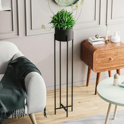Cache-pot sur pied en métal noir – style moderne, 108 cm PIER IMPORT