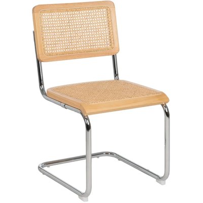 Chaise design bois, cannage osier et métal chromé 46x53x82cm WADIGA