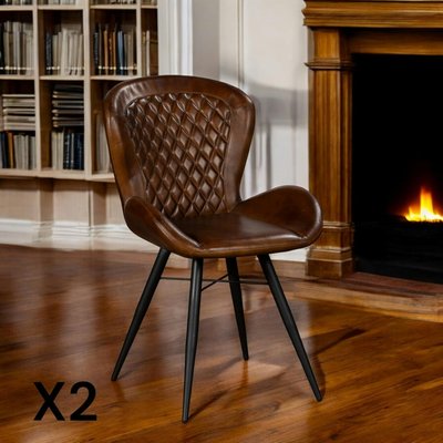 Chaise en cuir marron avec motif losange (lot de 2) MASSA PIER IMPORT