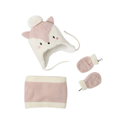 Ensemble bonnet + snood + moufles "Chatounette" VERTBAUDET