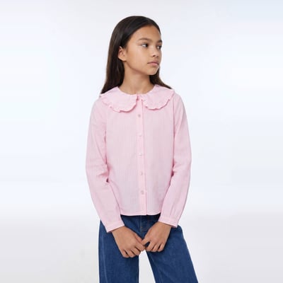 Blouse col claudine rayée en coton MONOPRIX