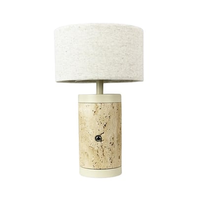Mellow – Lampe à poser LED rechargeable en travertin et tissu, H 23 cm DYBERG LARSEN