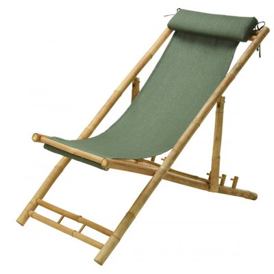 Chaise longue pliante chilienne bambou et tissu vert WADIGA