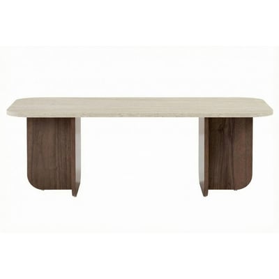 Table basse design organique décor travertin et noyer MARFA PIER IMPORT