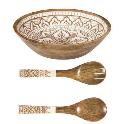 Set Saladier + Couverts en manguier Mira Orange EDEN