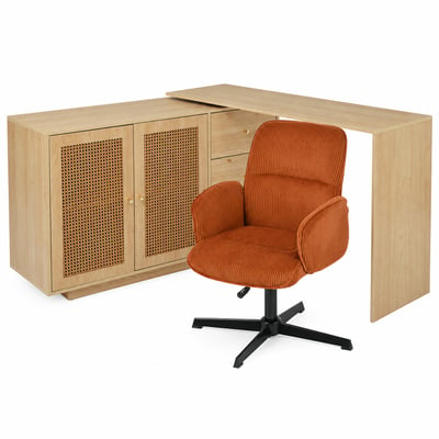 Ensemble de bureau d’angle rotatif avec portes rotin et chaise de bureau, DICCPERNTHOMASINACORD MEUBLES COSY