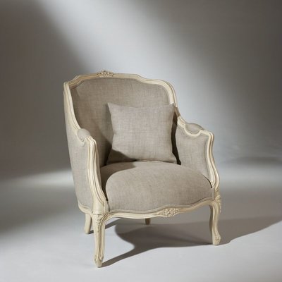 Fauteuil bergère VICTOR, patine ivoire et lin naturel ROBIN DES BOIS