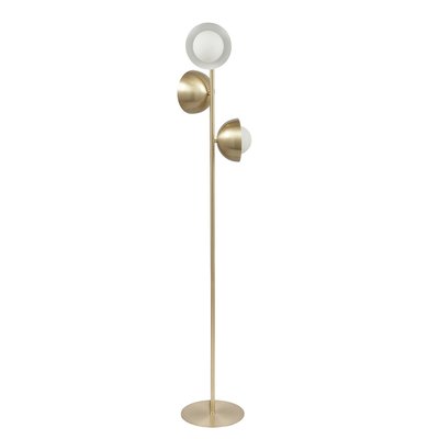 3 White Glass Orb and Brushed Brass Metal Dome Floor Lamp SO'HOME