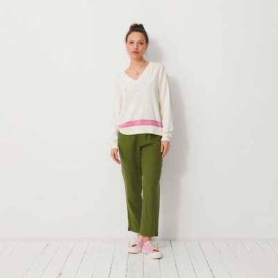 Pull MALO col V manches longues en coton et lin BENSIMON