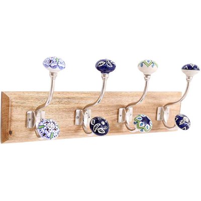 Patère 4 double-crochets en bois de manguier et grès JARDINDECO