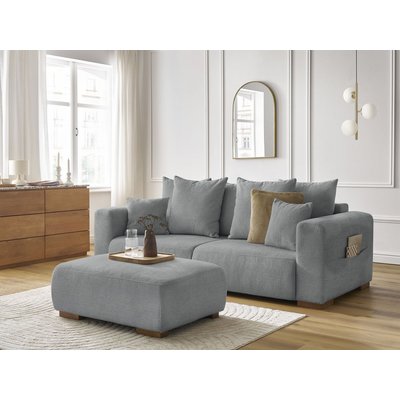 Canapé droit fixe 4 places en tissu chiné avec pouf, SIDONIE BOBOCHIC