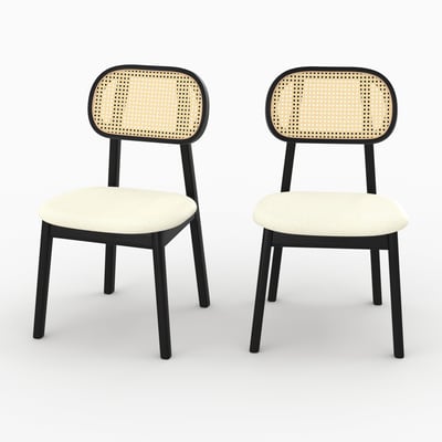 Lot de 2 chaises en bois, tissu et rotin synthétique - MARIA MAISON PAVANE