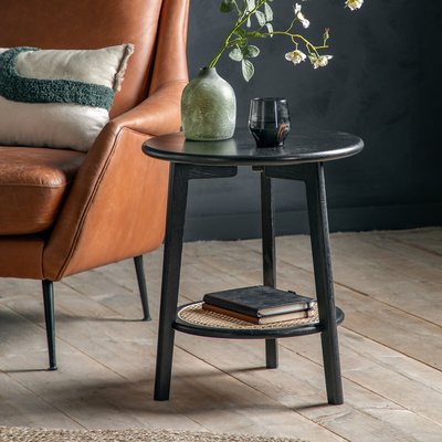 Sandra Solid Oak and Rattan Round Side Table SO'HOME