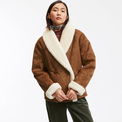 Manteau Femme En Mouton Retourné - Marron Noir - Taille 40-42 - Très Bon état