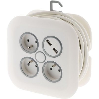 Enrouleur 7m 3x16A + 2 USB 2.4A Blanc ZENITECH