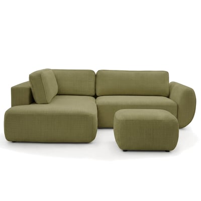 Canapé d'angle convertible 4 places en tissu texturé avec pouf, DENISE BOBOCHIC