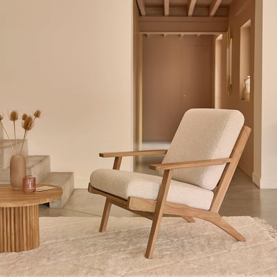 Fauteuil en teck massif et bouclette  SERENE BERAH GETAH