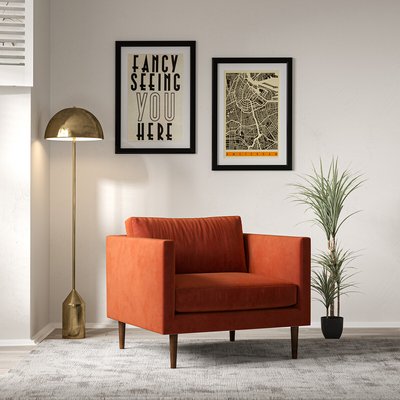 Gabriela Modern Velvet Armchair with Dark Wood Legs & Feather Fillings SO'HOME