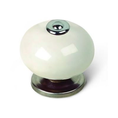 Bouton De Meuble Rond, Porcelaine, Blanc, Diam. 40 Mm REI