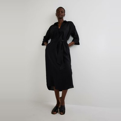 Robe midi unie en lin MONOPRIX