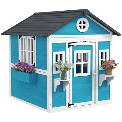 Maisonnette pour enfants Bois massif Bleu OUTSUNNY