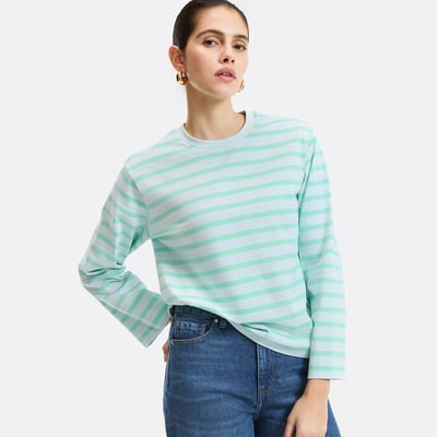 Tshirt loose rayé manches longues en coton LA REDOUTE COLLECTIONS