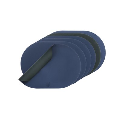 Set de table ovale réversible - 6 pièces - Cuir recyclé bleu nuit et gris anthracite BJORN