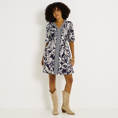 Robe courte imprimée col V GRAIN DE MALICE