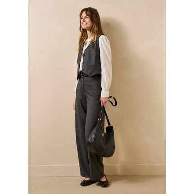 Pantalon droit gris rayé LA FEE MARABOUTEE