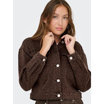Kort denim jack in luipaardprint ONLY