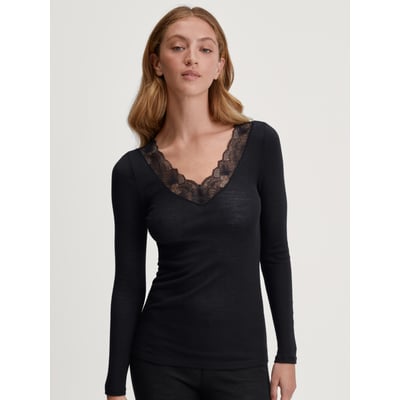 Débardeur Luxe Femme En Laine Et Soie - Bordure Dentelle - Fabriqué En Italie - Confort Toute L'année