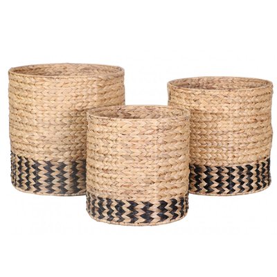 Set de 3 paniers ronds tressés en jacinthe d'eau - H35/40/45cm WADIGA