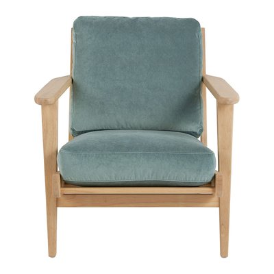 Fauteuil déhoussable velours, hévéa finition bois blond 72x88x73 BLANC D’IVOIRE