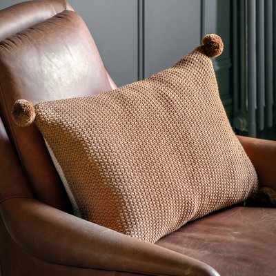 Moss Stitch Pom Pom Filled Cushion SO'HOME