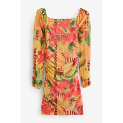 Robe courte en mesh froncé à encolure carrée NEXT