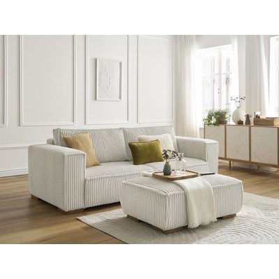 Canapé droit fixe 4 places en gros côtelé doux avec pouf, CHELSEA BOBOCHIC
