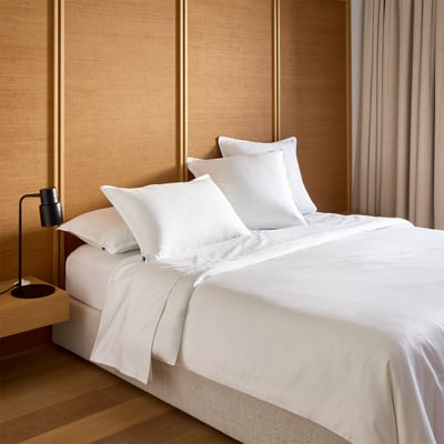 Drap housse en satin de coton bleu, LATTICE BOSS HOME