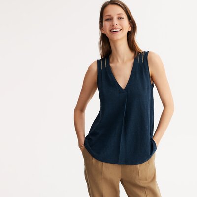 Linen V-Neck T-Shirt with Short Sleeves ANNE WEYBURN