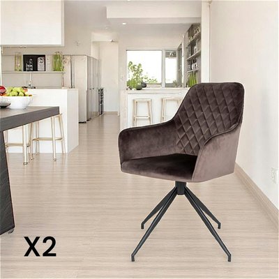 Chaise pivotante en velours taupe avec accoudoirs (lot de 2) SAVONE PIER IMPORT