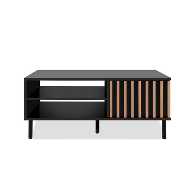 Table Basse 1 Porte Noir et Bois L110,5 cm - MONZA CALICOSY