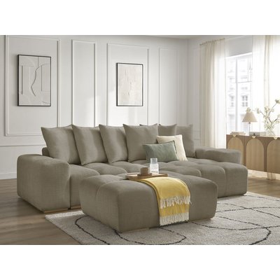 Canapé d'angle convertible 4 places en tissu texturé avec pouf, ANAKIN BOBOCHIC