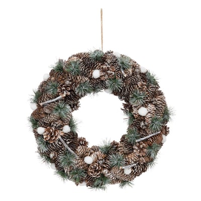 Couronne avec pommes de pin et branches pailletées 50 cm ATMOSPHERA