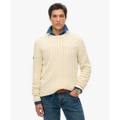 Pull ras-du-cou en maille torsadée classique en coton SUPERDRY