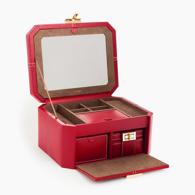 Boîte à bijoux fermoir T grande en cuir LE TANNEUR