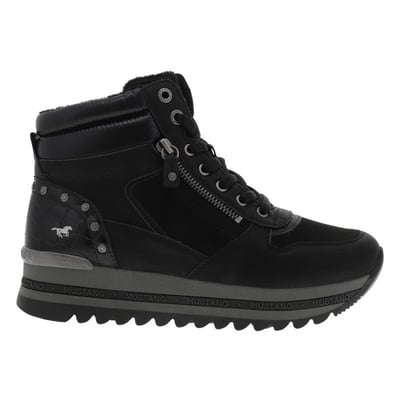 Baskets noires à talon semi-compensé avec des lacets et un zip latéral MUSTANG