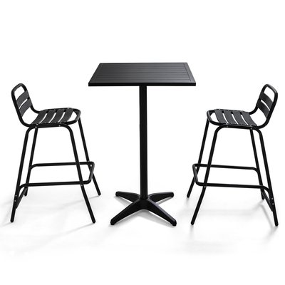 Table de jardin grise mange debout et deux tabourets hauts OVIALA