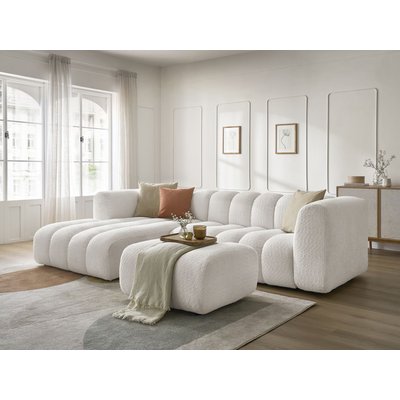 Canapé d'angle fixe 4 places en tissu bouclette avec pouf, TALIA BOBOCHIC