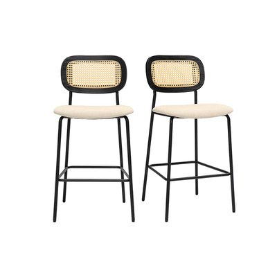 Tabourets design en tissu effet velours texturé terre brulée, métal noir et cannage rotin (lot de 2) MIRANDA MILIBOO