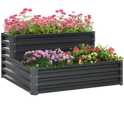 Jardinière carré potager 2 étages tôle d'acier ondulée gris foncé OUTSUNNY